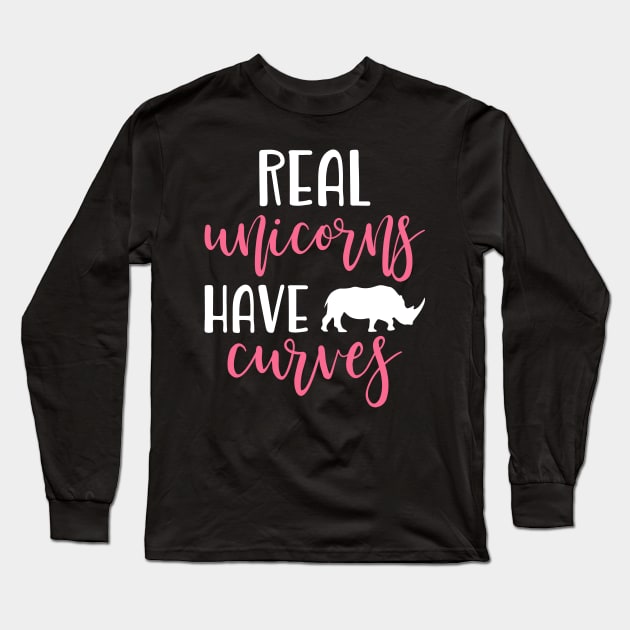 Real unicorns Have Curves Rhino Long Sleeve T-Shirt by teevisionshop